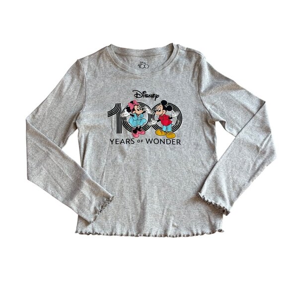 Mickey Minnie Mouse 100 Years of Wonder Disney Gray juniors LARGE Long Sleeve - Picture 1 of 7